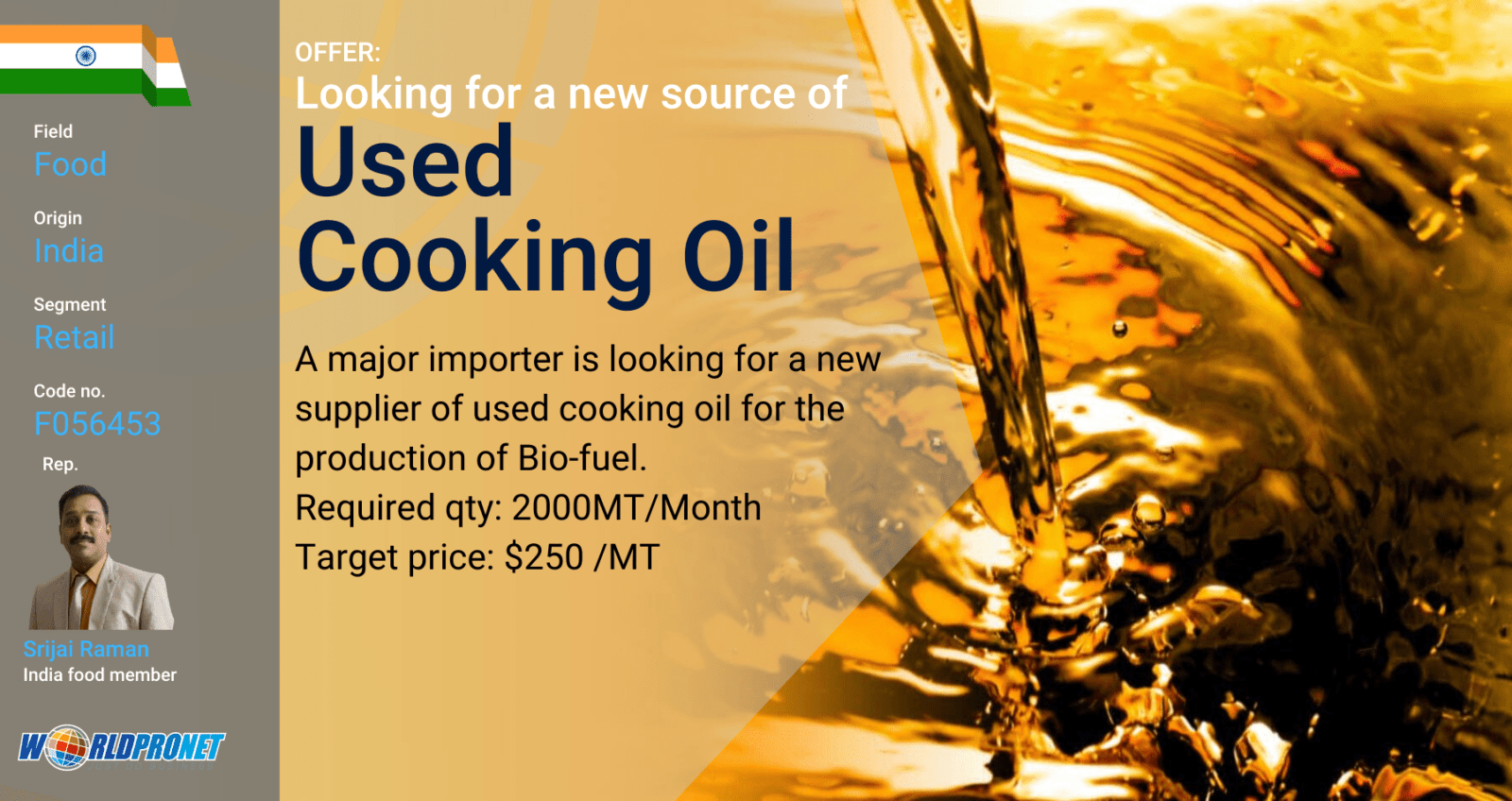 Used cooking oil Global Professional B2B Platform